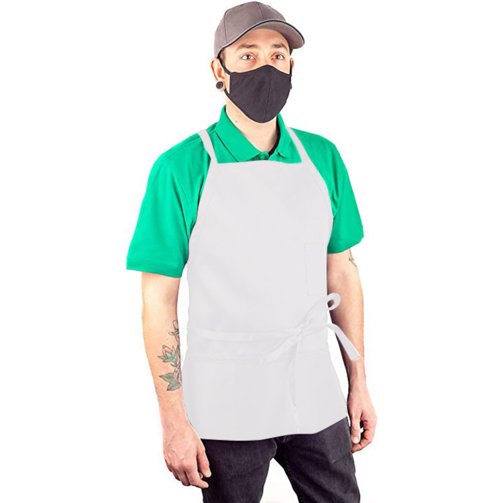 KNG - 3770WHTPAA - 26 in x 26 in 3 Pocket White Bib Apron